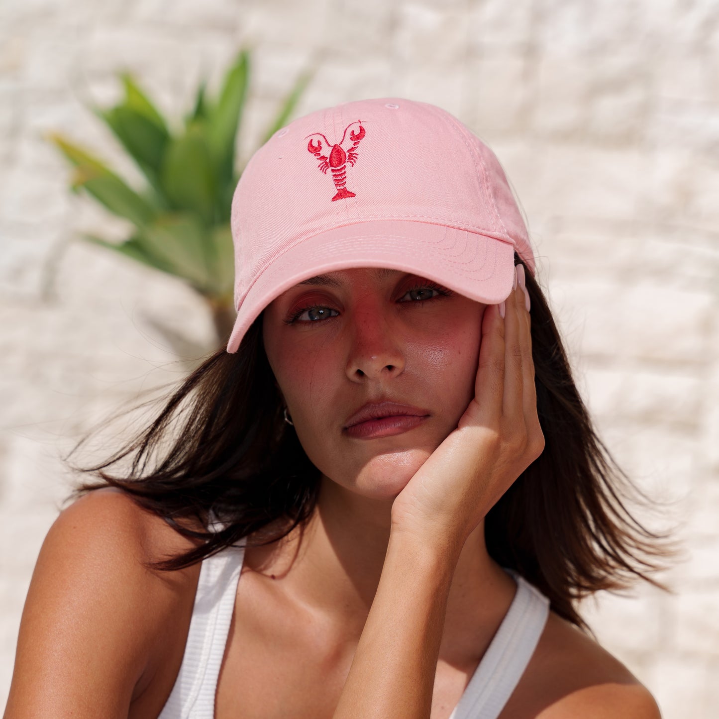 Pink Lobster Embroidered Cap