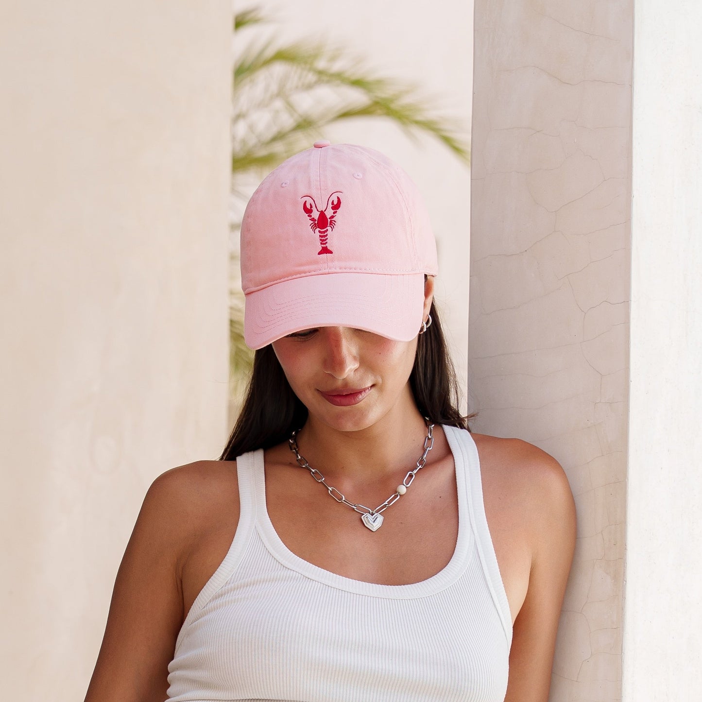 Pink Lobster Embroidered Cap